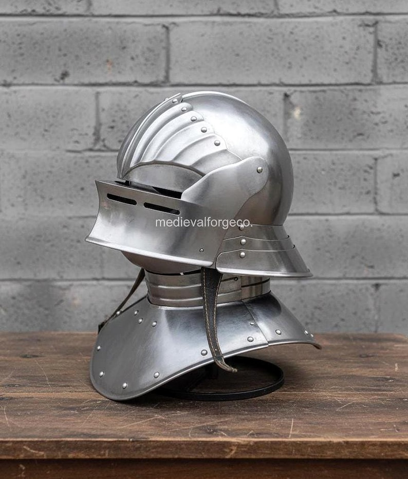 Steel Visor Helmet with Gorget — Knight Armor Set view 2