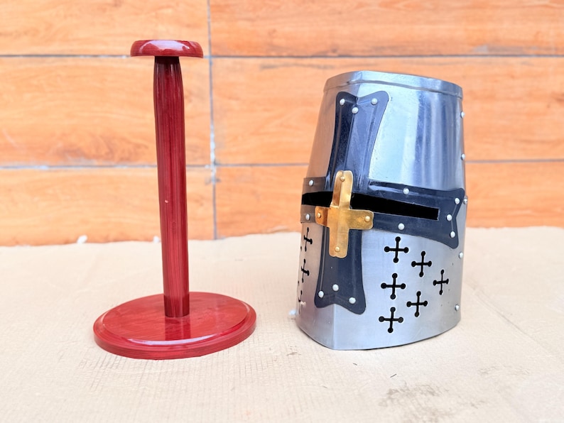 Templar Knight Helmet — Black Steel Display view 9