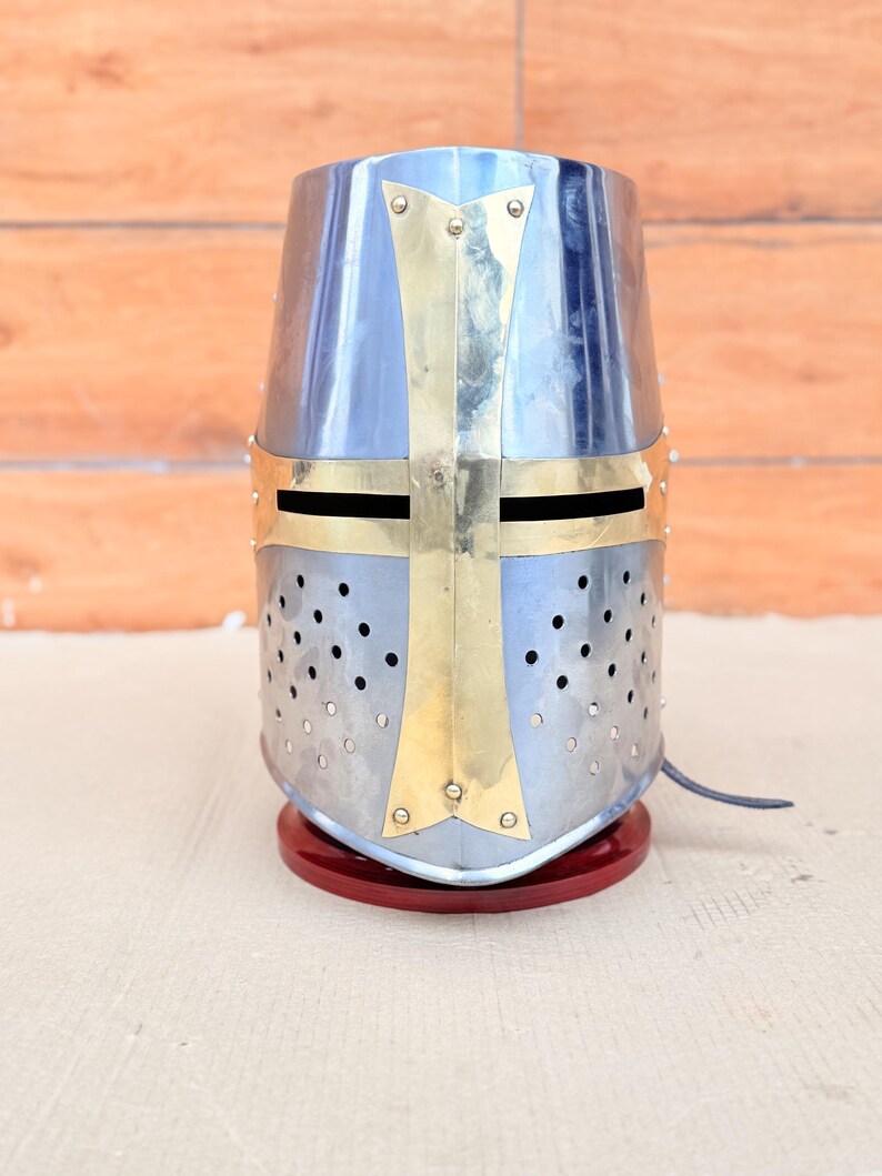 Templar Knight Helmet — Gold Finish Display view 3