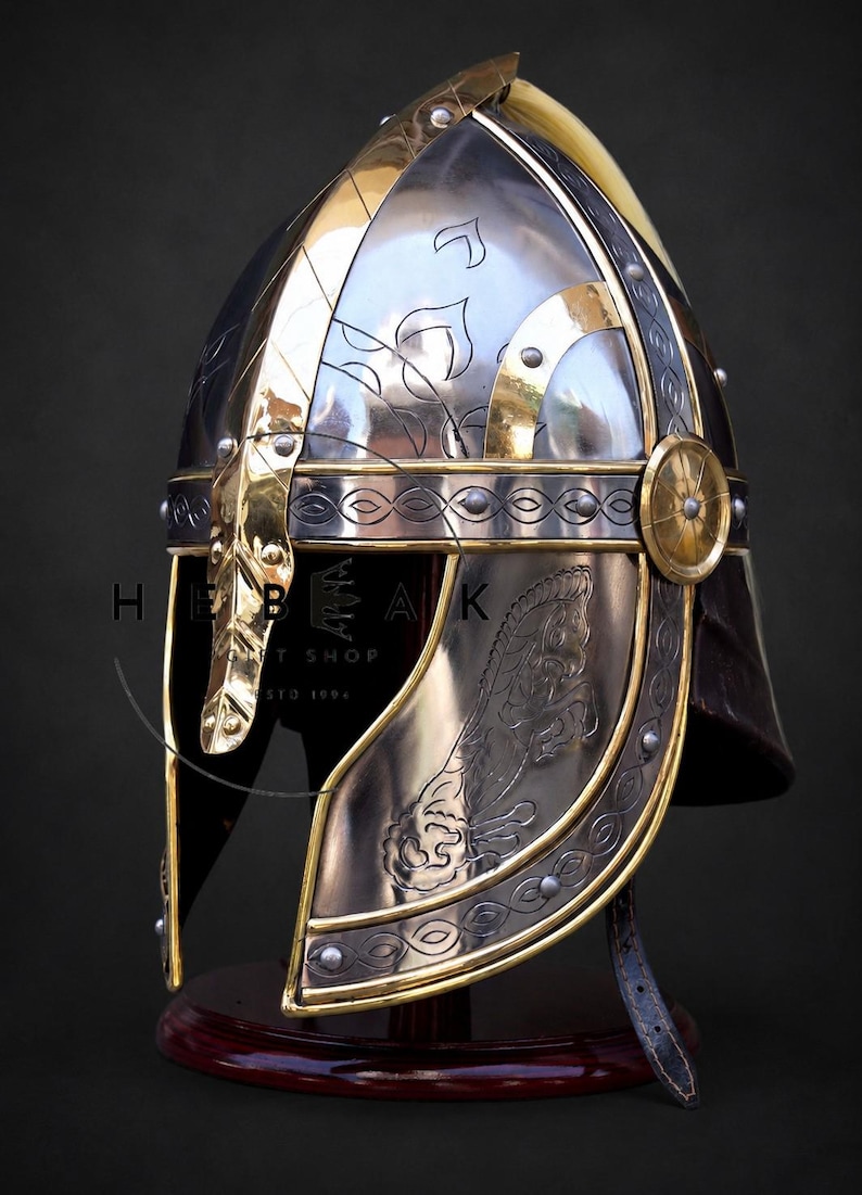 Anglo Saxon Helmet Replica — Steel with Brass Trim view 3