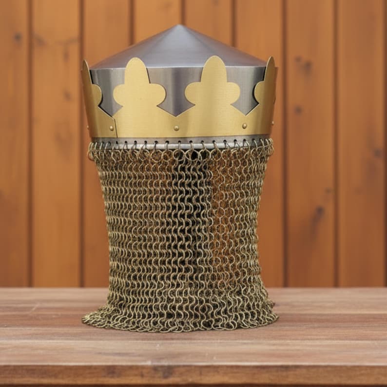 King Arthur Helmet — Brass Chainmail view 2