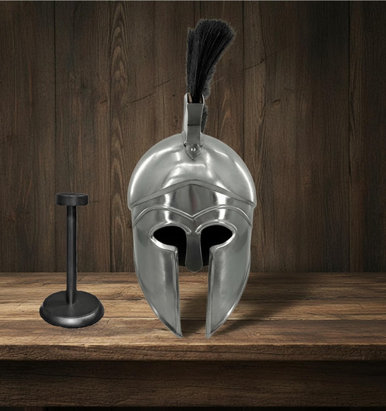 New Corinthian Helmet — Warrior Medieval with Wooden Stand view 3