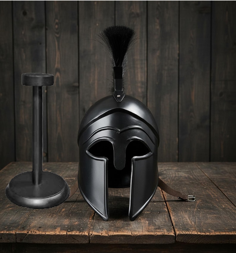 New Corinthian Helmet — Warrior Medieval with Wooden Stand view 4