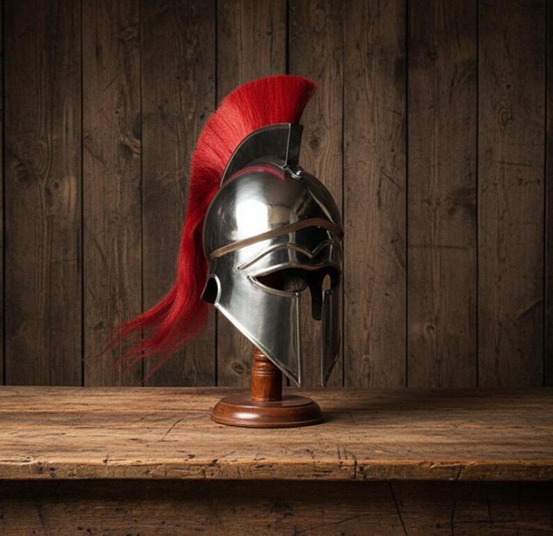 New Corinthian Helmet — Warrior Medieval with Wooden Stand view 11