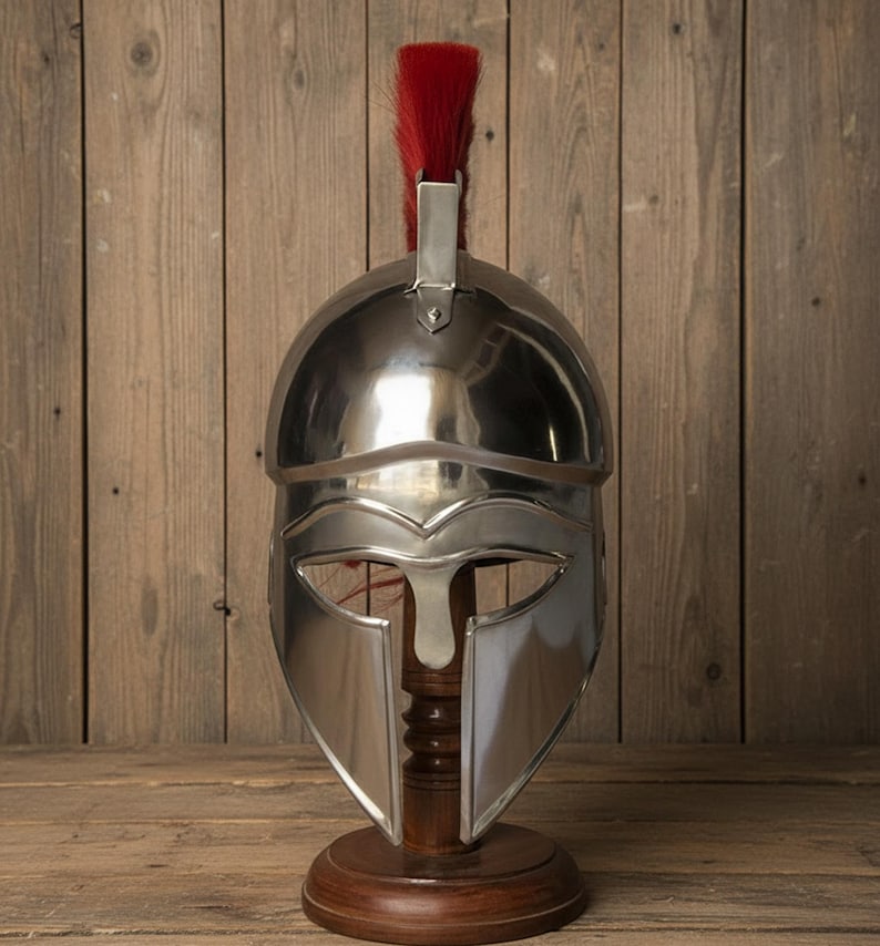 New Corinthian Helmet — Warrior Medieval with Wooden Stand view 14