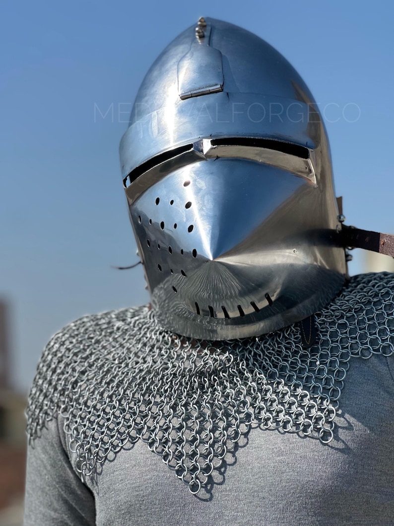 Pig Face Bascinet Helmet with Visor and Chainmail view 2