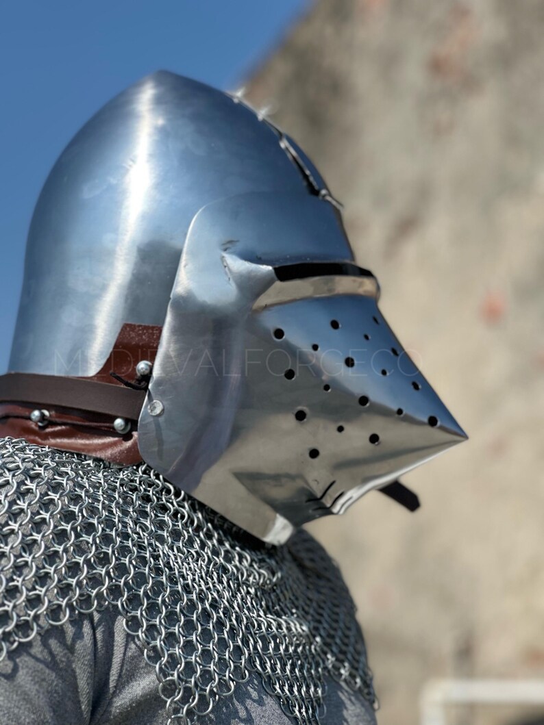 Pig Face Bascinet Helmet with Visor and Chainmail view 3