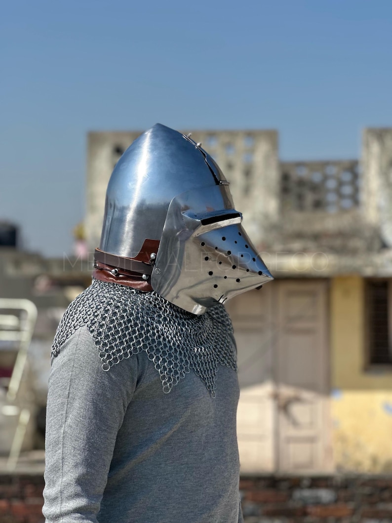 Pig Face Bascinet Helmet with Visor and Chainmail view 8