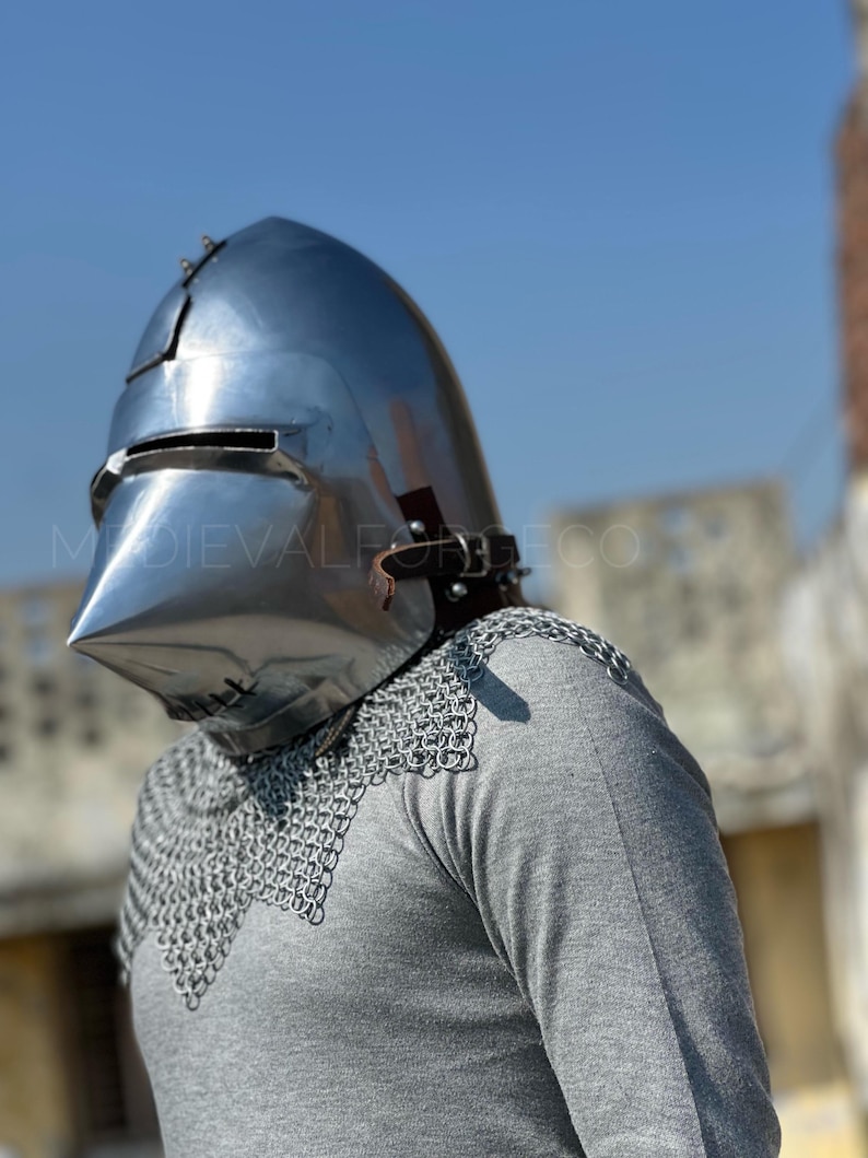 Pig Face Bascinet Helmet with Visor and Chainmail view 9