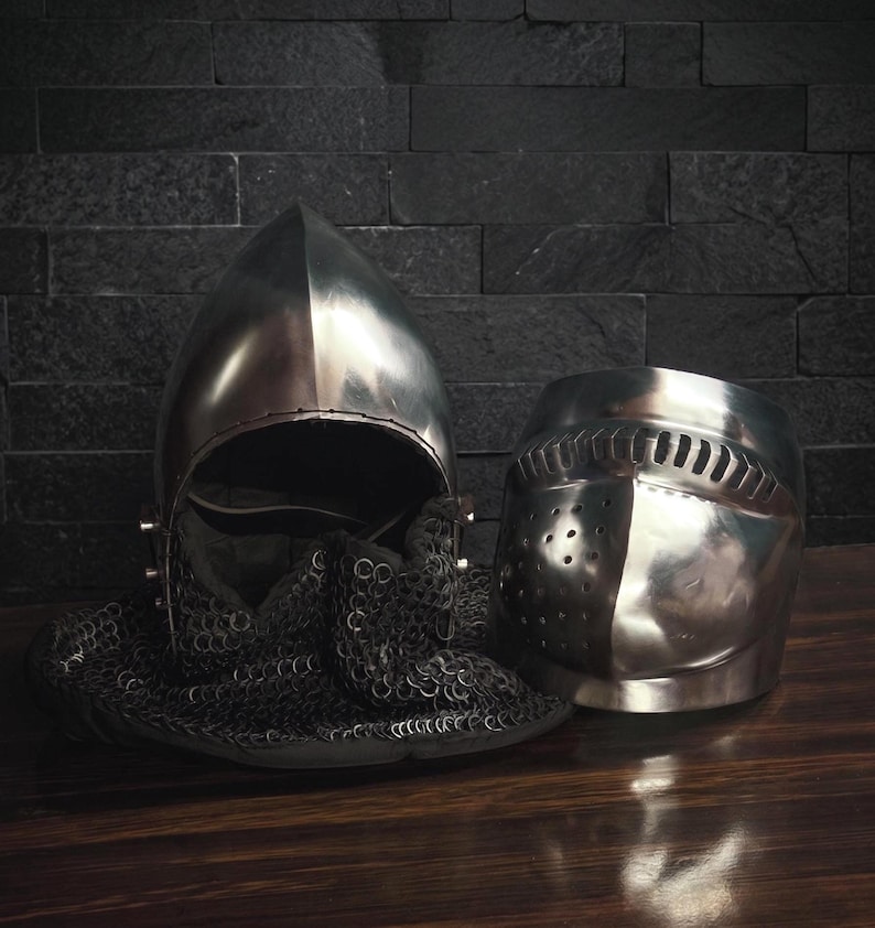 Bascinet Helmet with Chainmail — Crusader Knight view 7