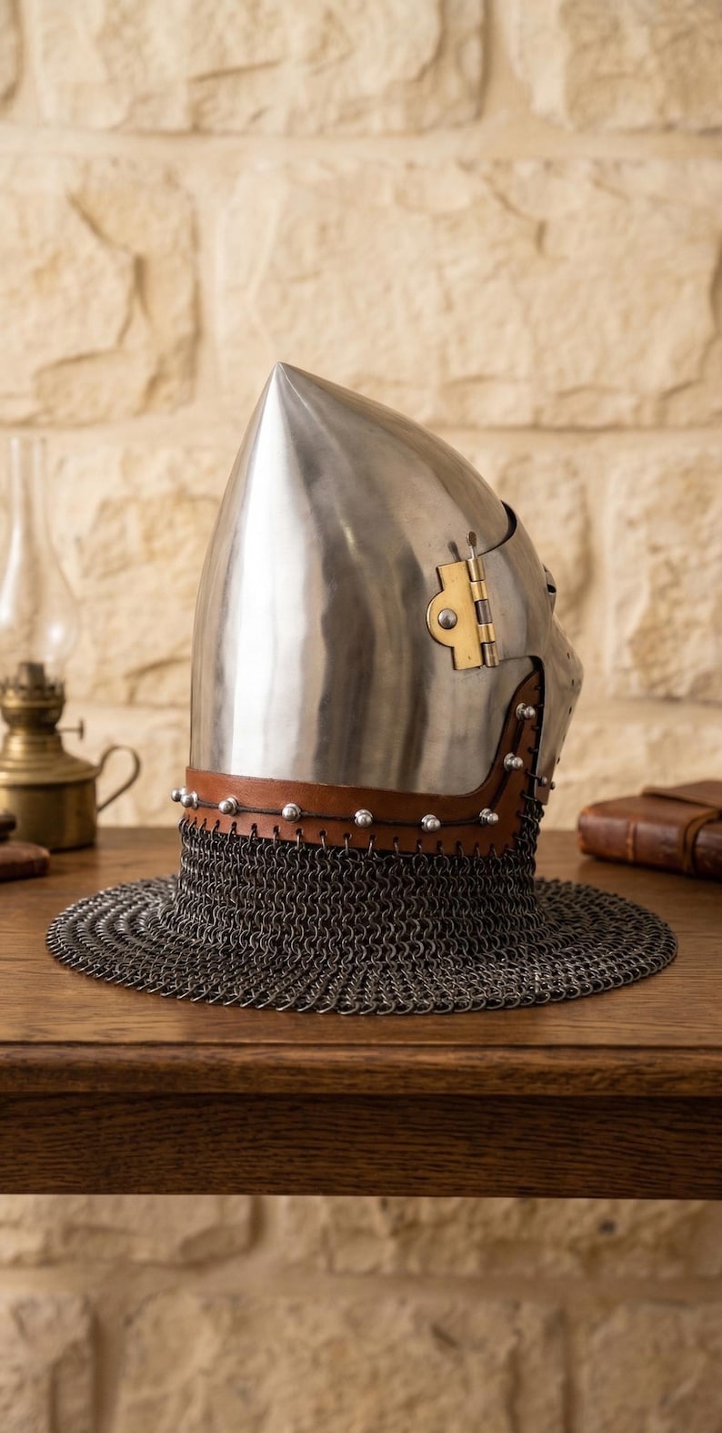 Bascinet Helmet with Chainmail — Crusader Knight view 11