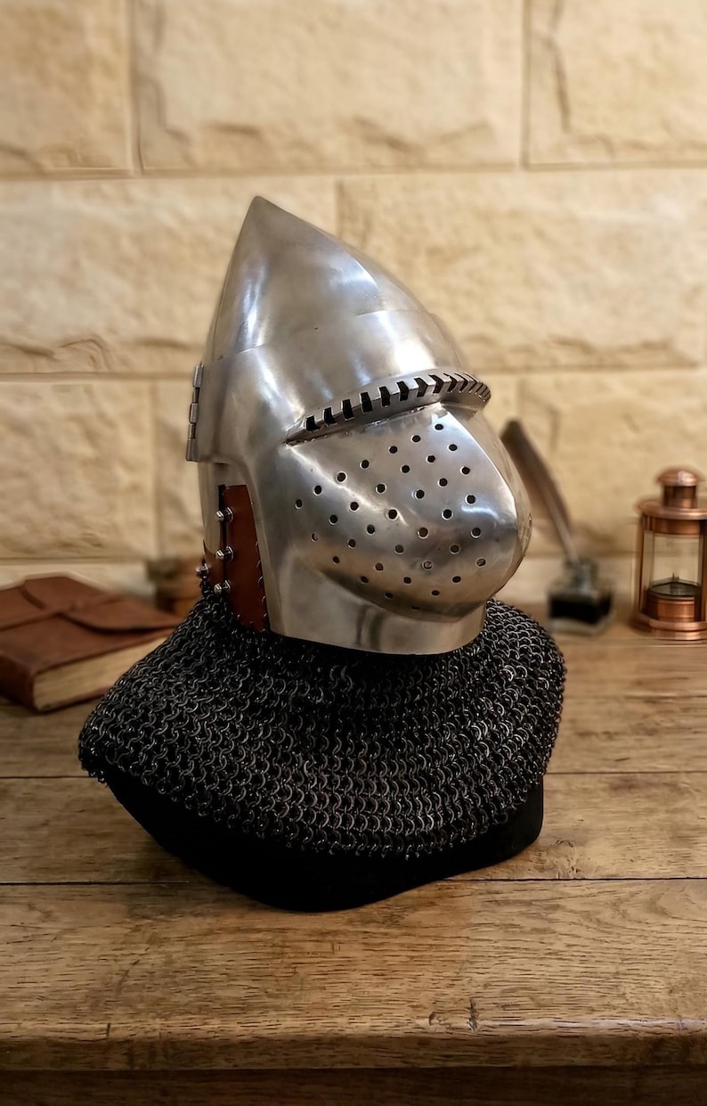 Bascinet Helmet with Chainmail — Crusader Knight view 12