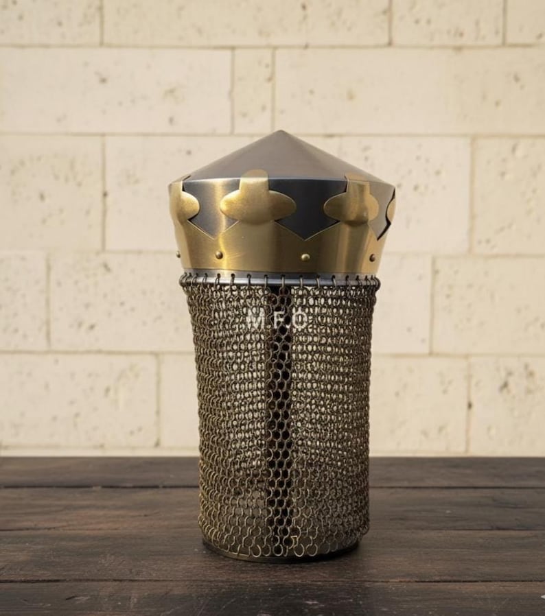 Crusader Crown Helmet with Chainmail — Brass Knight view 3