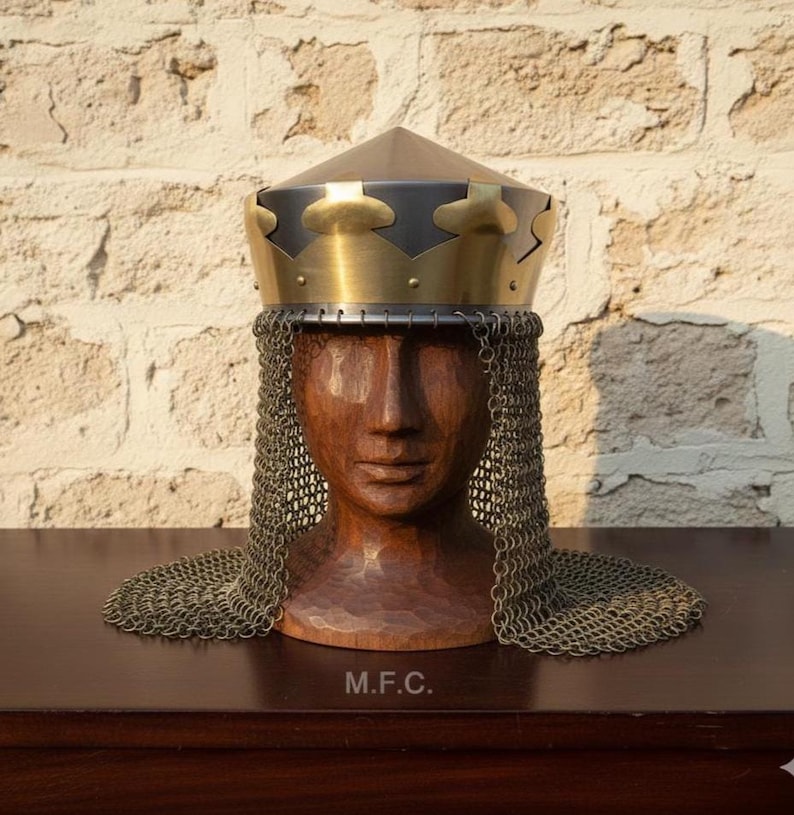Crusader Crown Helmet with Chainmail — Brass Knight view 9