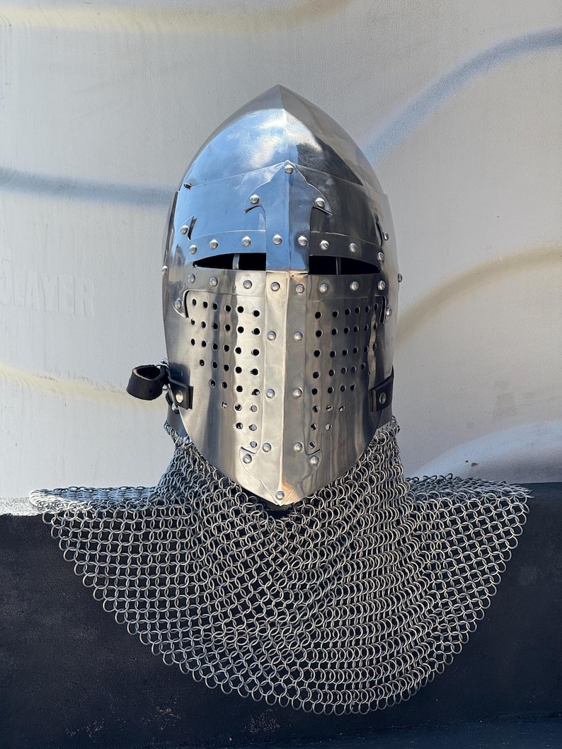 Medieval Chainmail Coif Helmet — Crusader Knight view 2