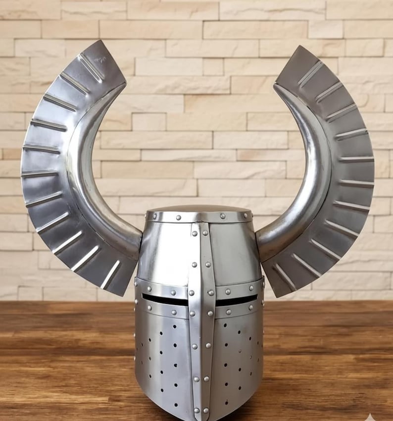 Winged Crusader Helmet — Large Wings Steel Knight view 2