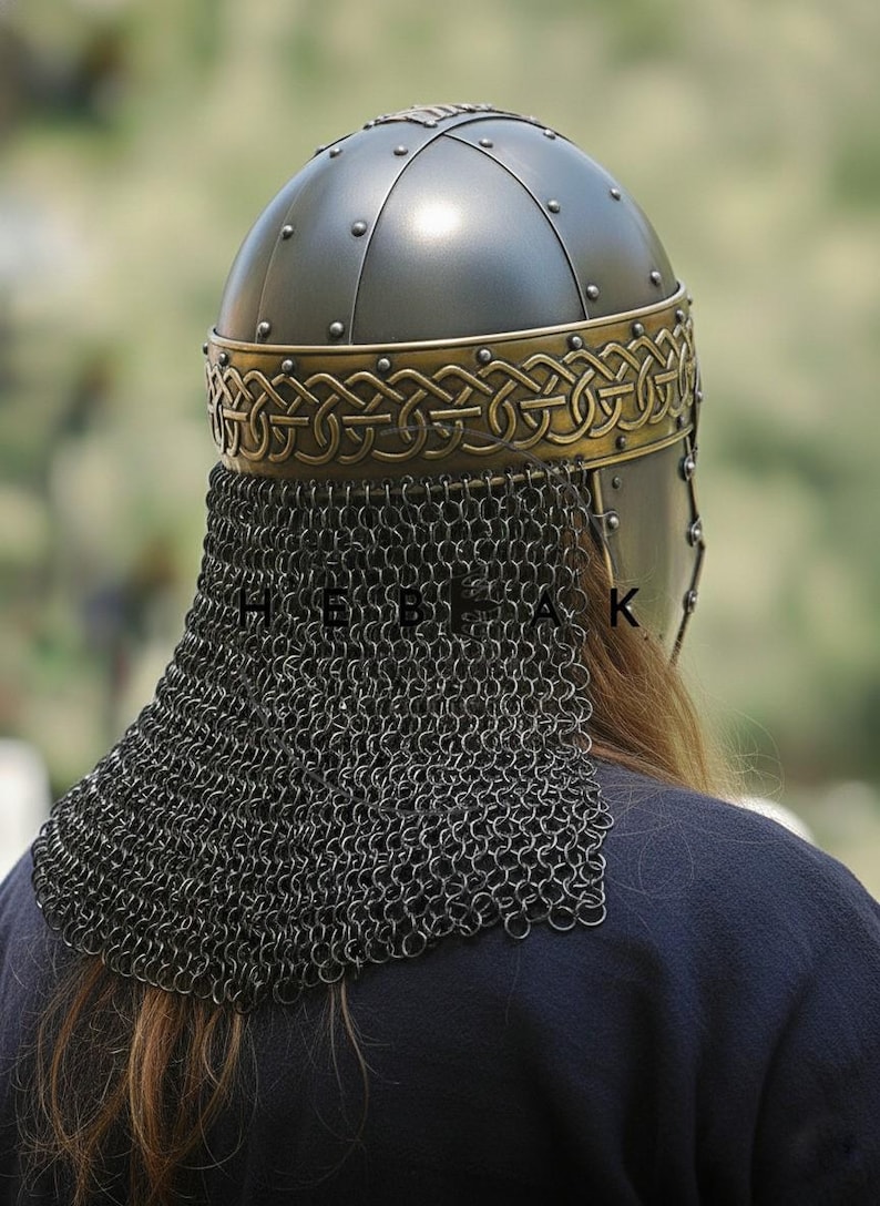 Viking Steel Helmet with Chainmail — LARP Display view 3