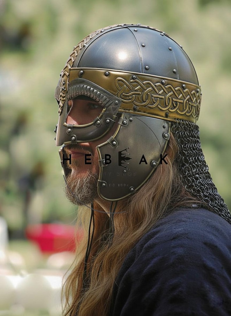 Viking Steel Helmet with Chainmail — LARP Display view 4