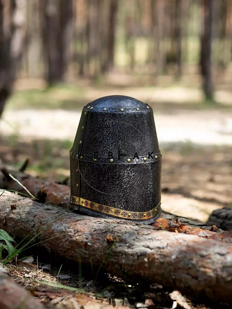 Medieval Knight Steel Great Helmet — Templar Prop view 2