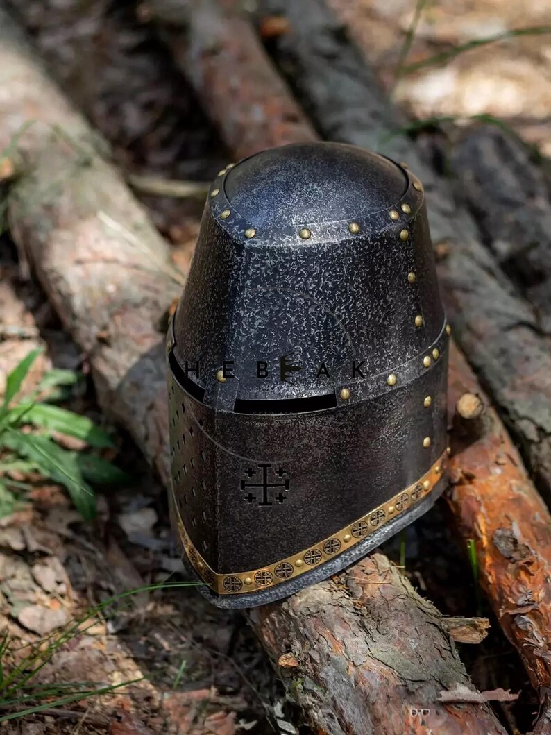 Medieval Knight Steel Great Helmet — Templar Prop view 5