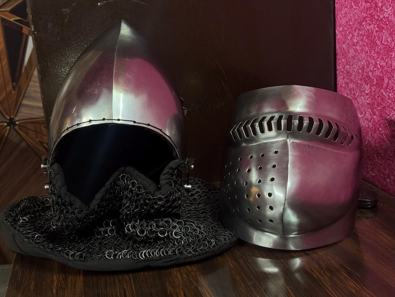 Bascinet Helmet with Chainmail Aventail — Gothic Knight view 5