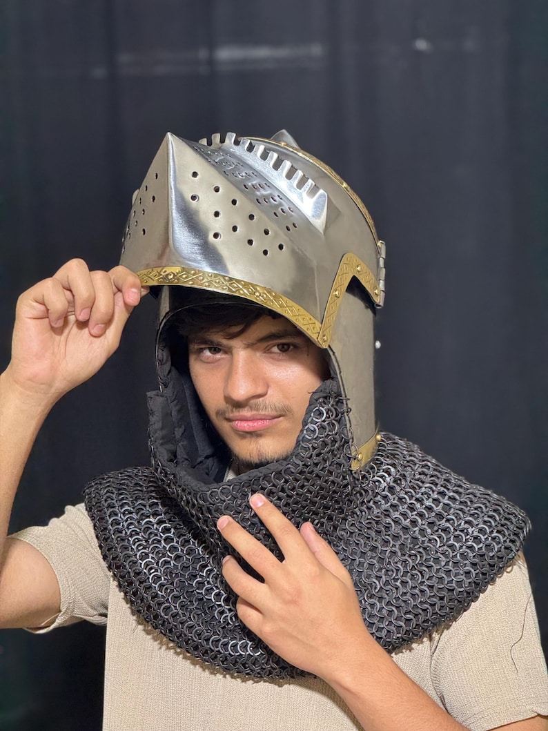 Bascinet Pig Face Helmet — Viking Knight Chainmail view 2