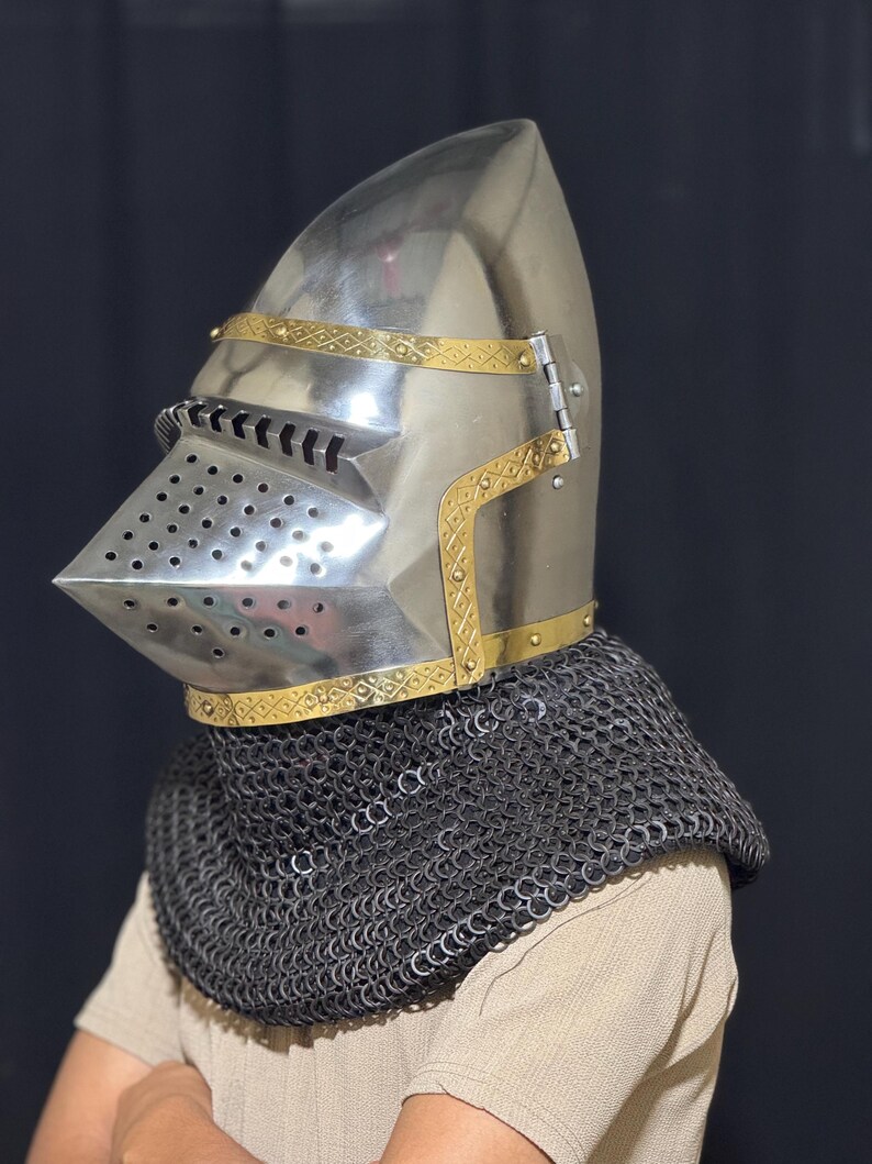 Bascinet Pig Face Helmet — Viking Knight Chainmail view 3