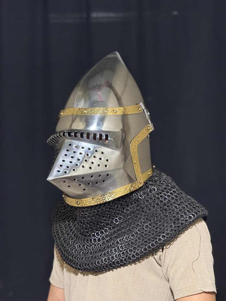 Bascinet Pig Face Helmet — Viking Knight Chainmail view 11