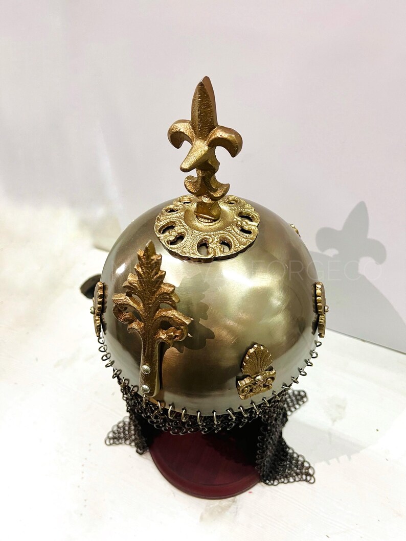 Royal Crusader Chainmail Helmet — Brass Finish Norman view 7