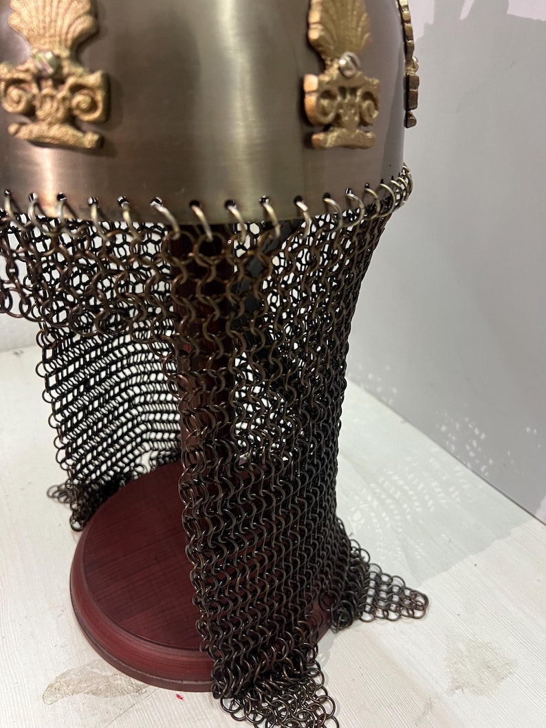 Royal Crusader Chainmail Helmet — Brass Finish Norman view 11