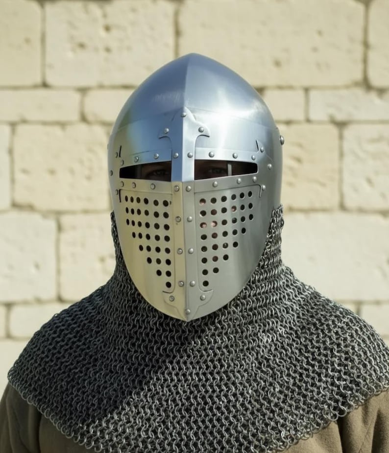 Steel Crusader Knight Helmet with Chainmail — Display view 2