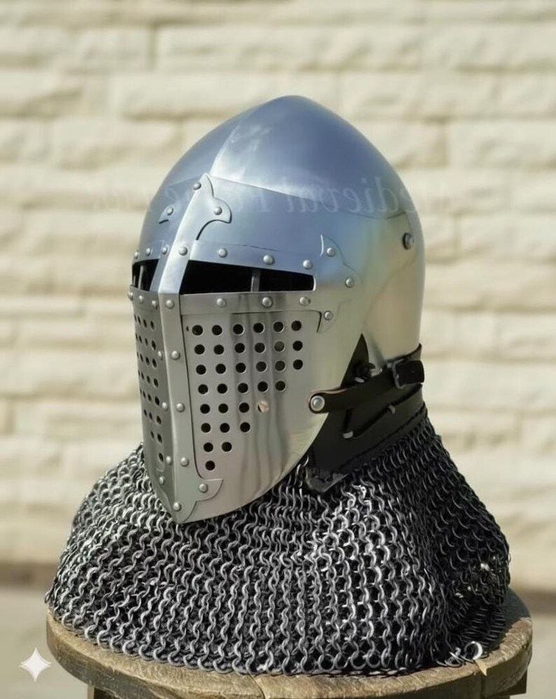 Steel Crusader Knight Helmet with Chainmail — Display view 3