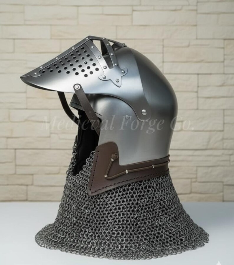 Steel Crusader Knight Helmet with Chainmail — Display view 4