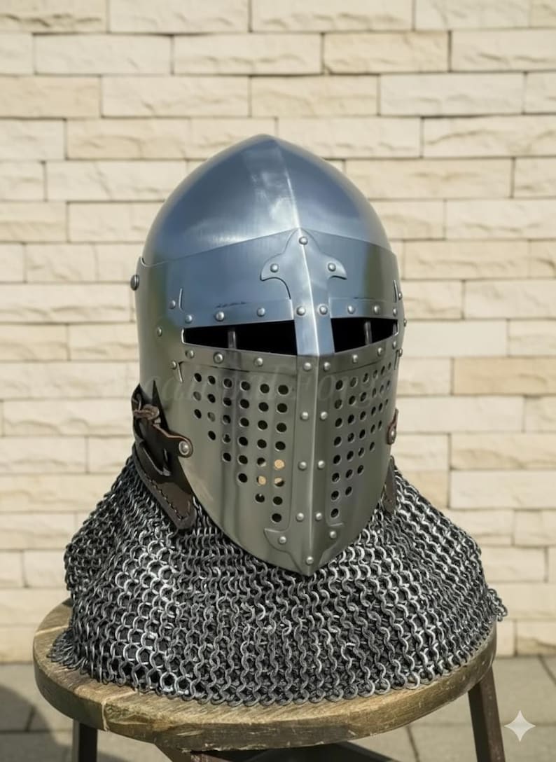 Steel Crusader Knight Helmet with Chainmail — Display view 6