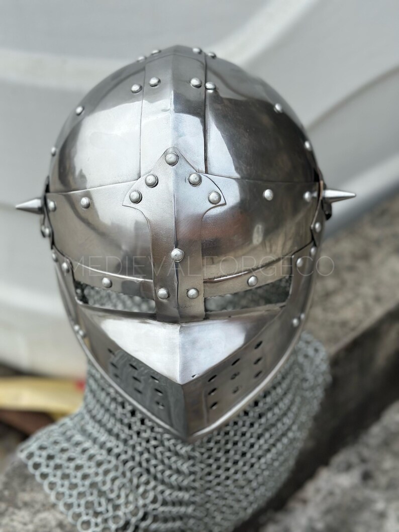Steel Helmet with Chainmail Aventail — Crusader Knight view 7