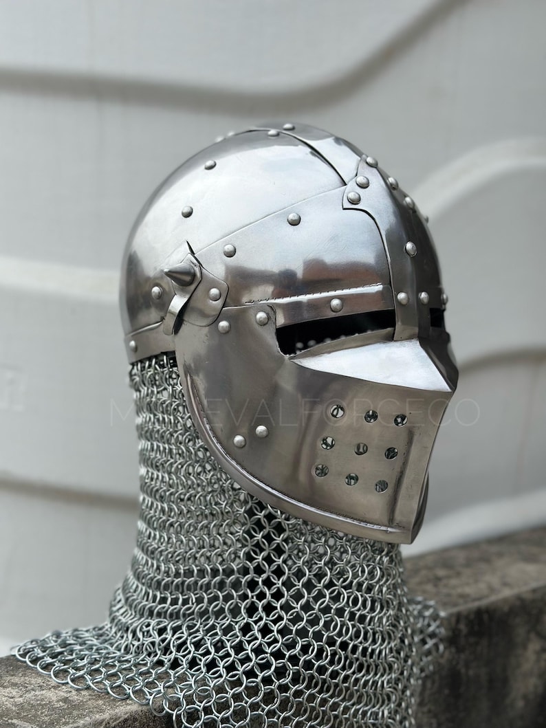 Steel Helmet with Chainmail Aventail — Crusader Knight view 15