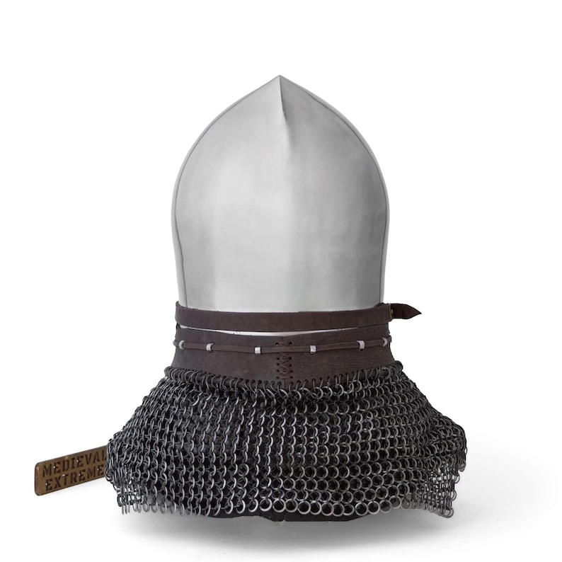 Buhurt Knight Helmet — 16-Gauge Steel and Chainmail view 4