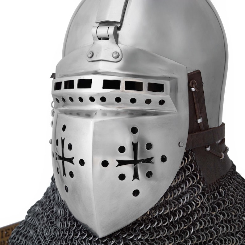 Buhurt Knight Helmet — 16-Gauge Steel and Chainmail view 5