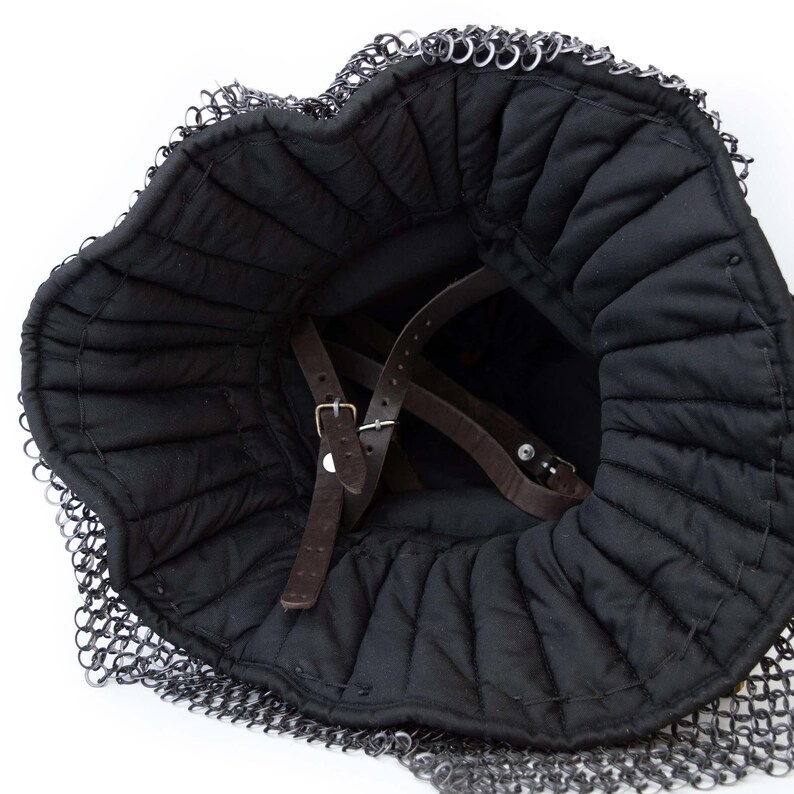 Buhurt Knight Helmet — 16-Gauge Steel and Chainmail view 9