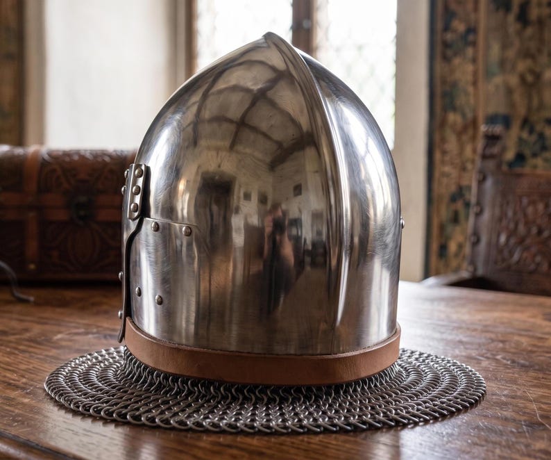 Bascinet Hounskull Helmet — Heavy Steel Chainmail Crusader view 4
