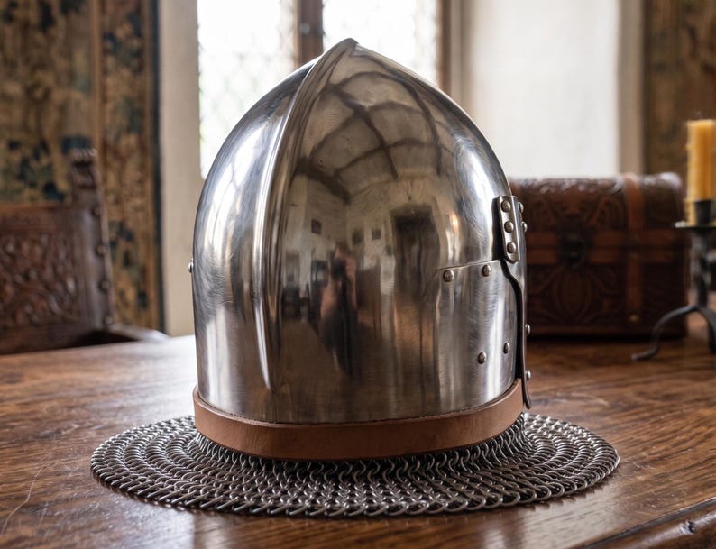 Bascinet Hounskull Helmet — Heavy Steel Chainmail Crusader view 6