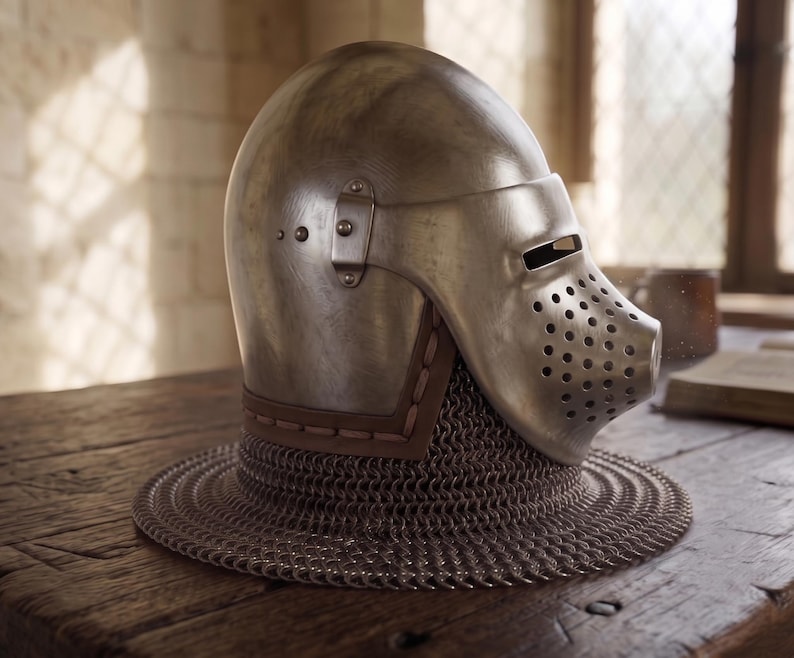 Hounskull Bascinet Knight Helmet — Heavy Gauge Chainmail view 3