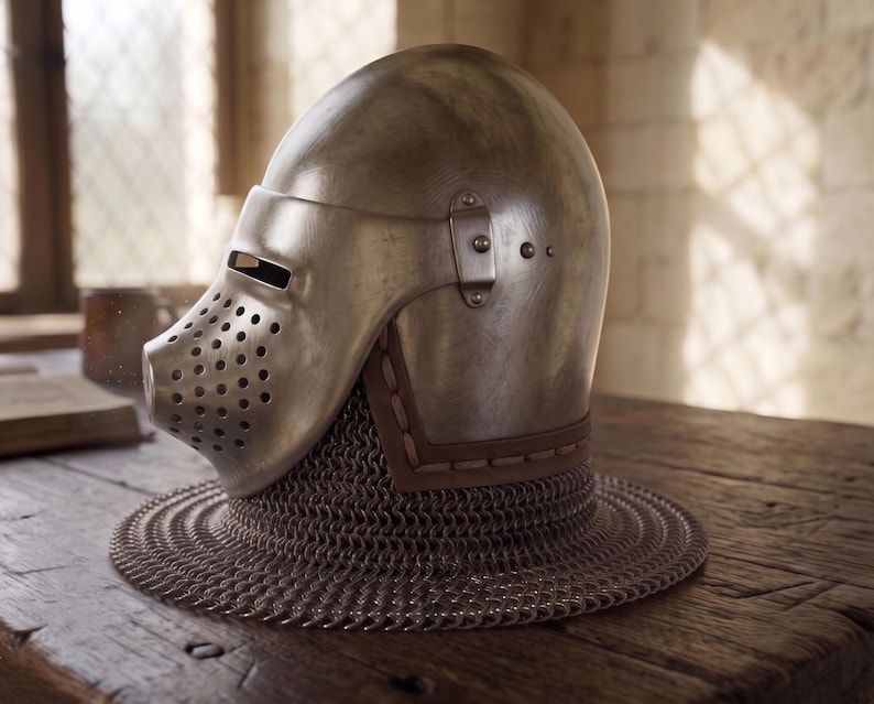 Hounskull Bascinet Knight Helmet — Heavy Gauge Chainmail view 4