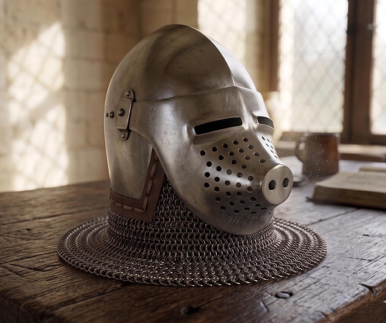 Hounskull Bascinet Knight Helmet — Heavy Gauge Chainmail view 11