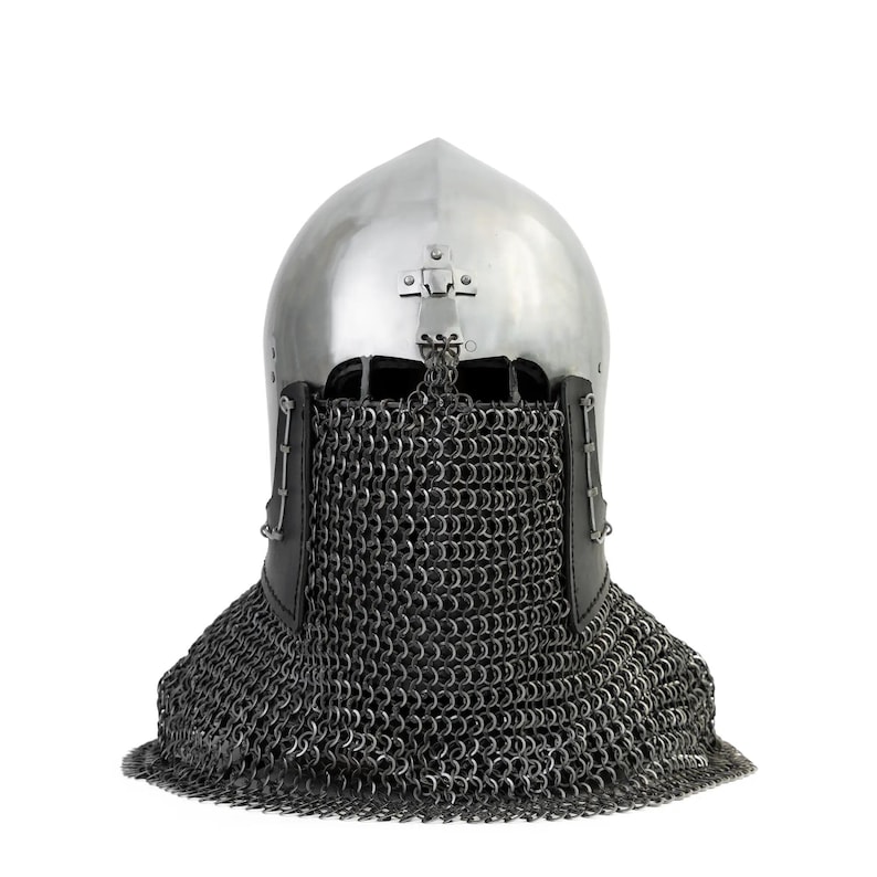 Bascinet Clapvisor Cross Chainmail — 16-Gauge Crusader view 2