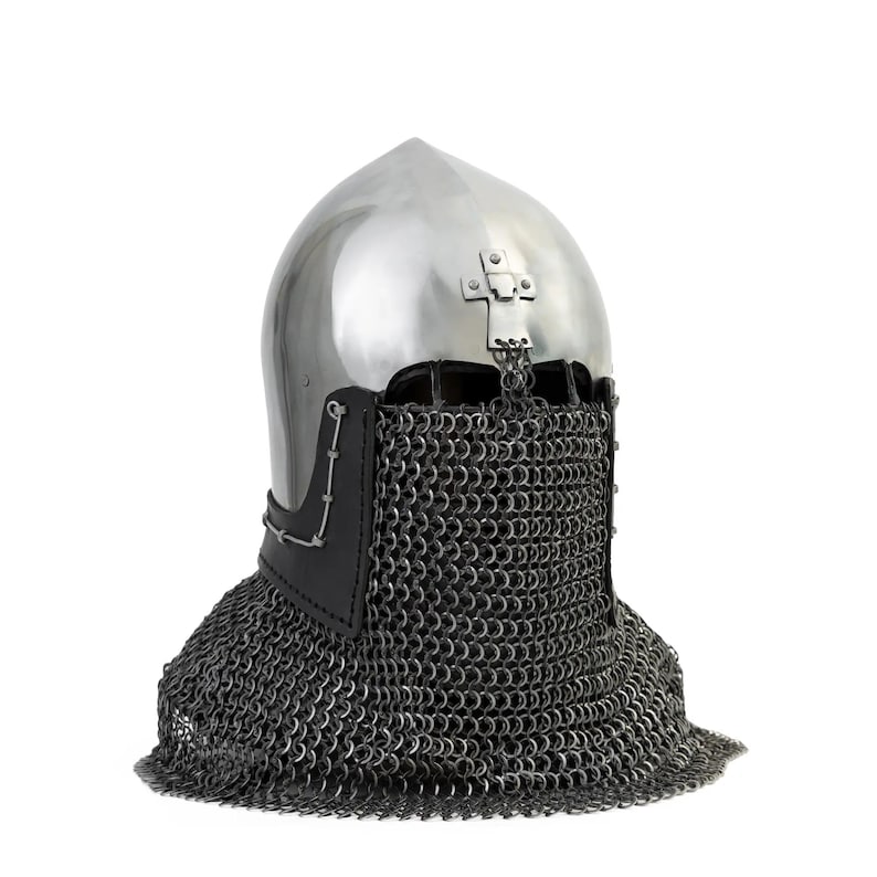 Bascinet Clapvisor Cross Chainmail — 16-Gauge Crusader view 3