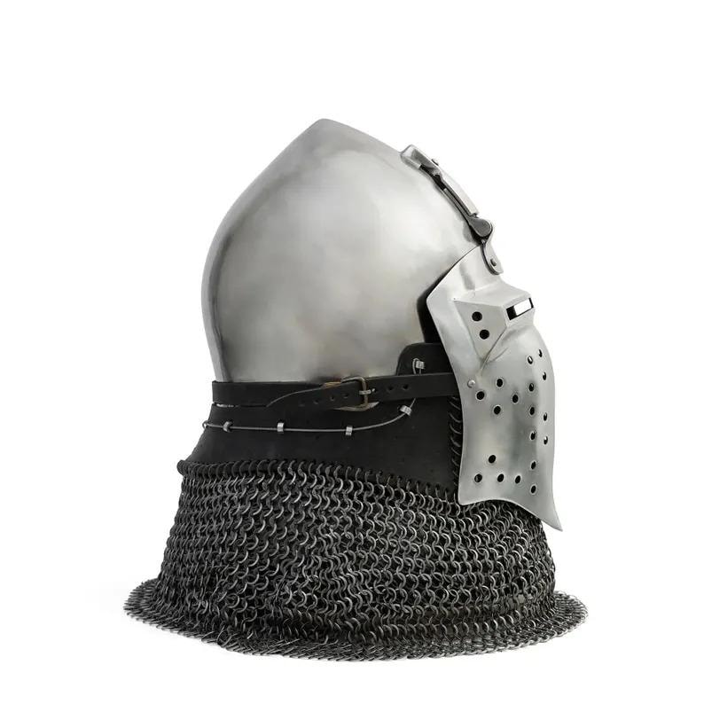 Knight Bascinet Helmet with Chainmail Coif — Crusader view 3