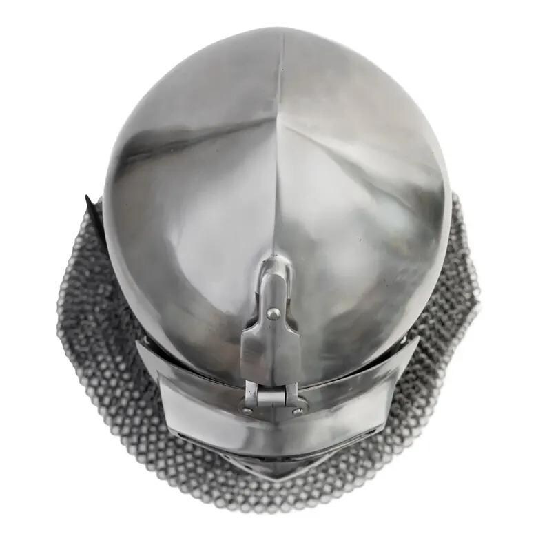 Knight Bascinet Helmet with Chainmail Coif — Crusader view 5