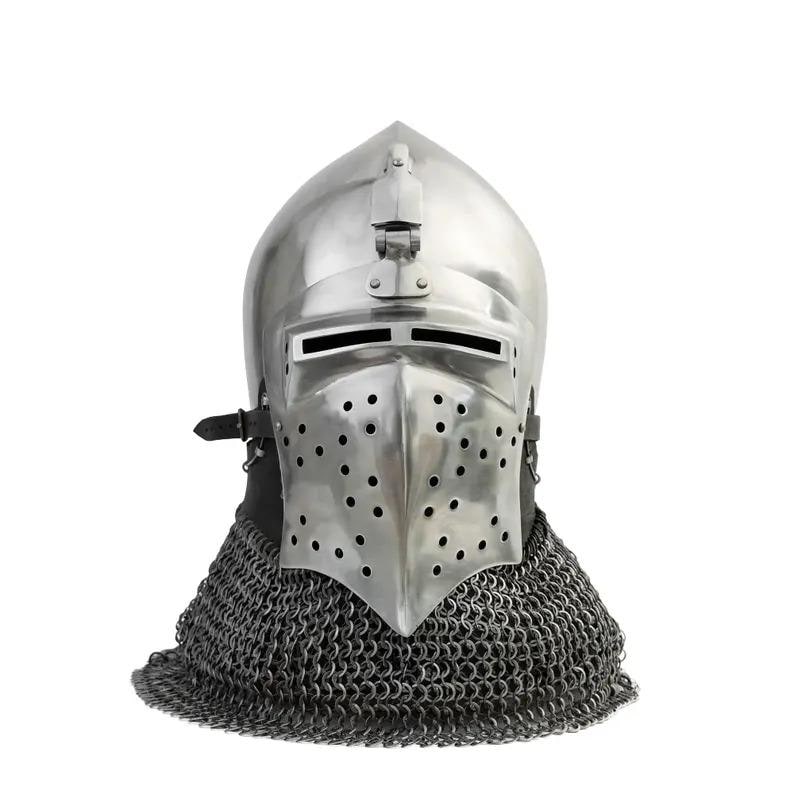 Knight Bascinet Helmet with Chainmail Coif — Crusader view 8