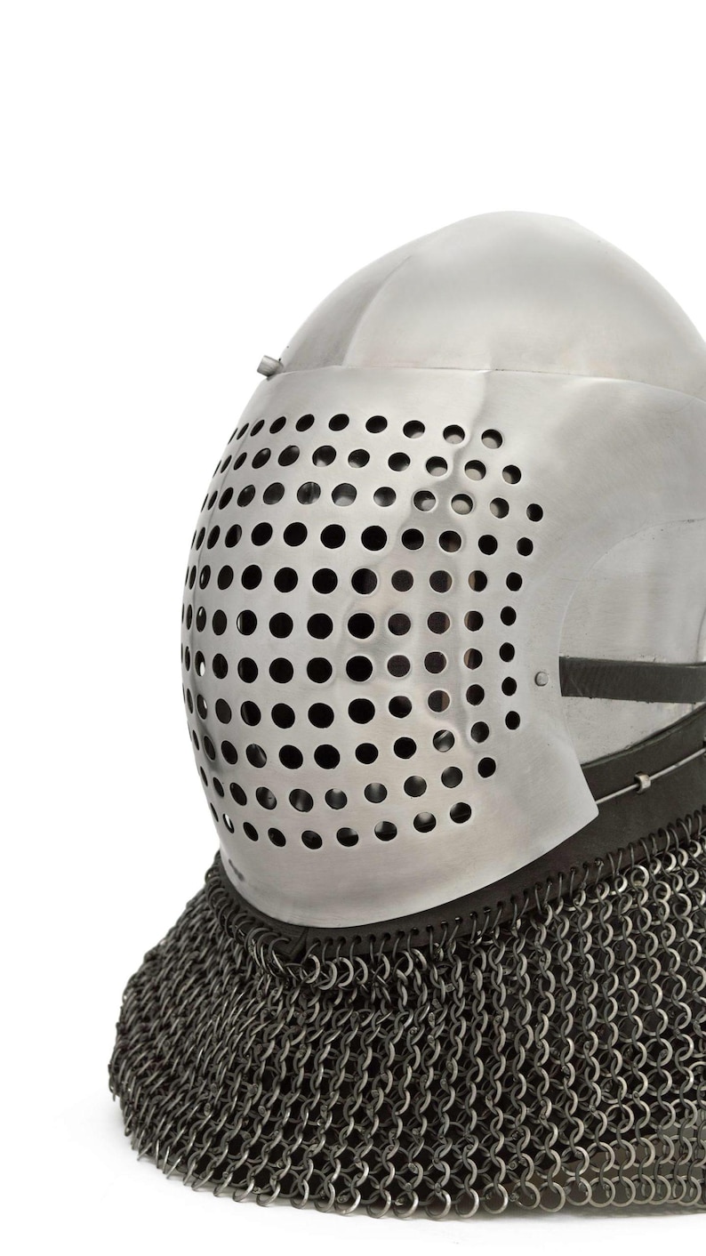 Bascinet Knight Helmet with Chainmail Coif — Buhurt view 5